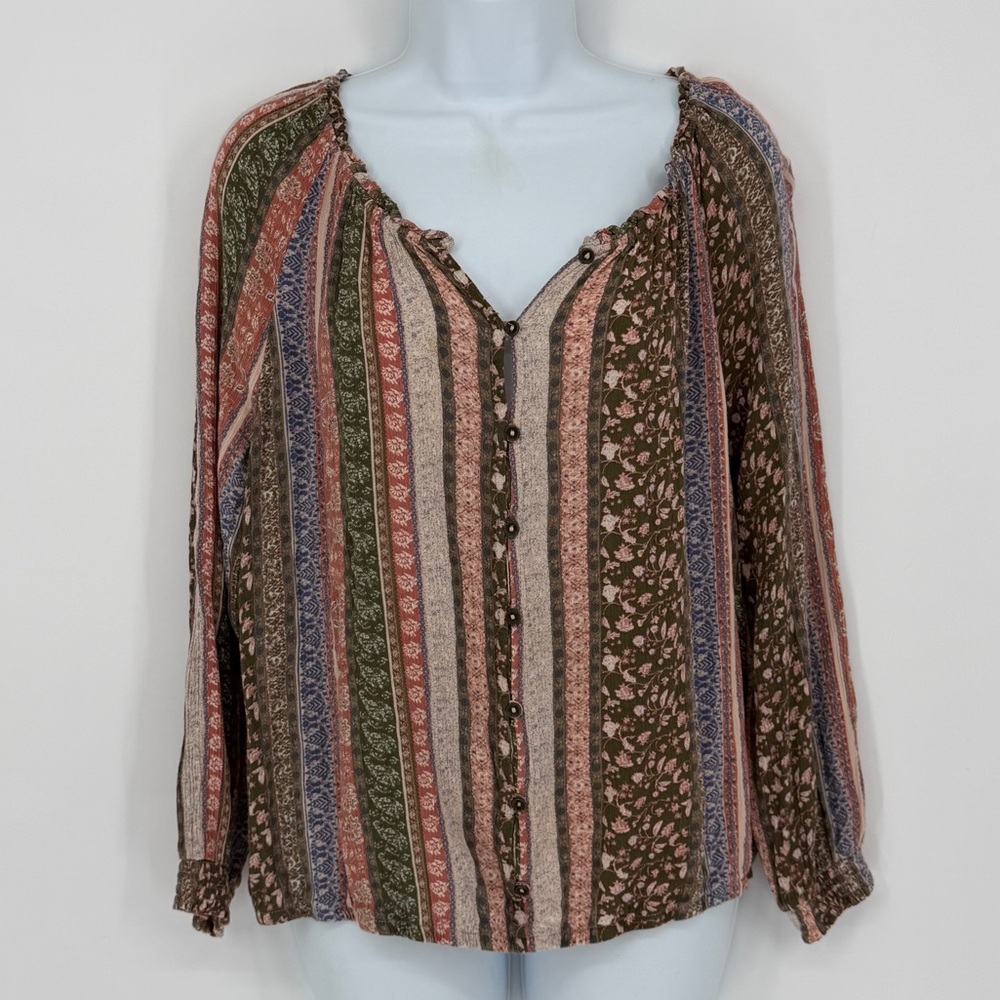 Bohemian Whimsical Mixed Floral Pattern Blouse